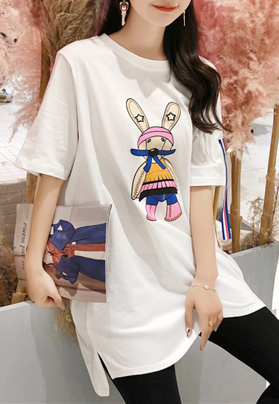 [당일배송](수입) 핑크 토끼 박시핏 반팔 티셔츠