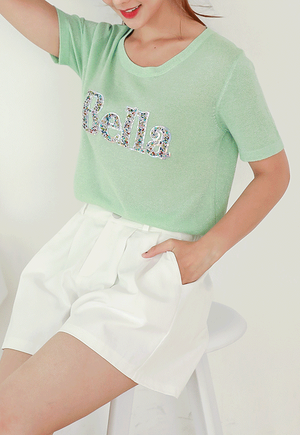 [당일배송](수입) 벨라 컬러큐빅 포인트 반팔 티셔츠-320