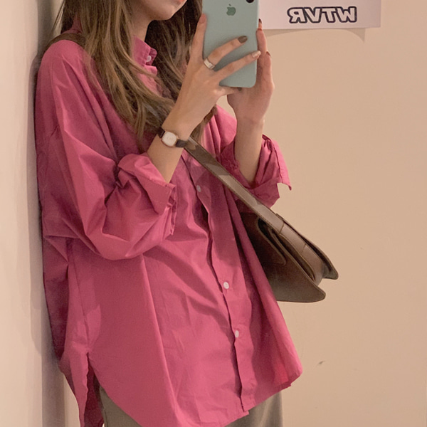 (수입) 로즈 핑크 오버핏 포켓 셔츠-3990