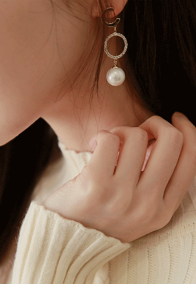 [당일배송](수입) 이니셜 O링 진주 귀걸이