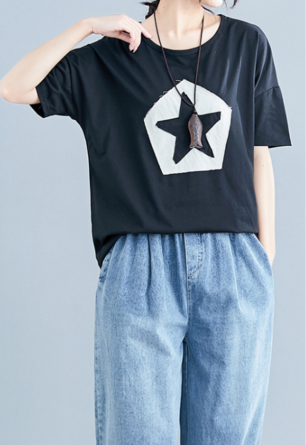 (수입) 별 패치 포인트 반팔 티셔츠-7423