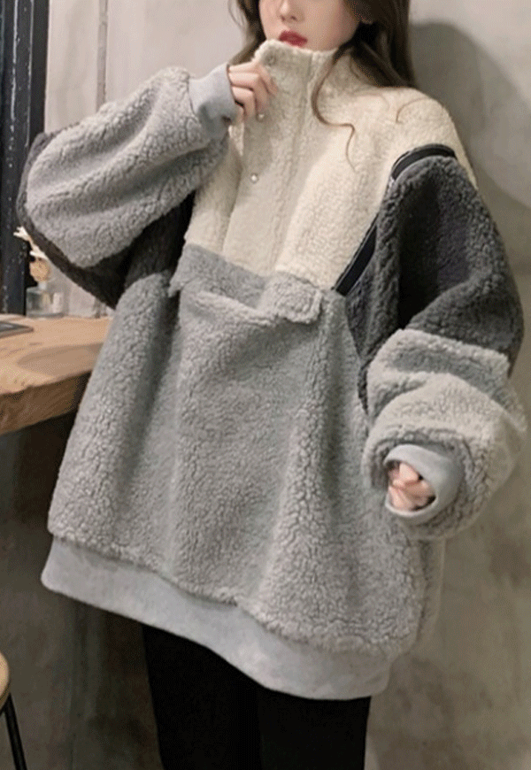 (수입) 레이니 배색 라인 양털 스웨터